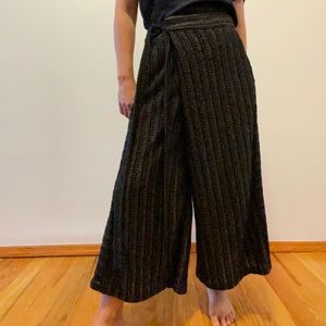 Eva Franco Anthropologie wide-leg cotton black and gold metallic woven pants